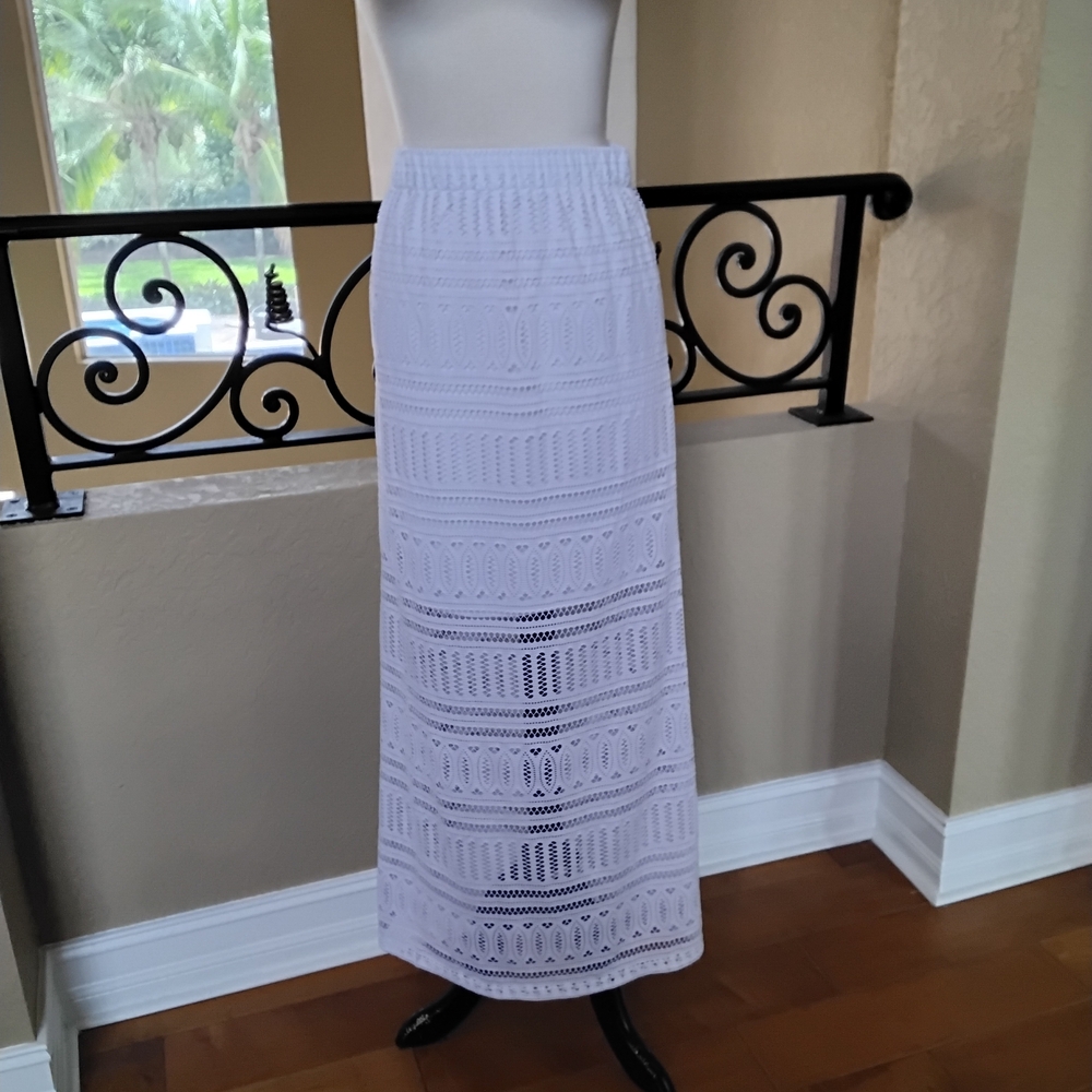 Cache White Crochet Maxi Skirt